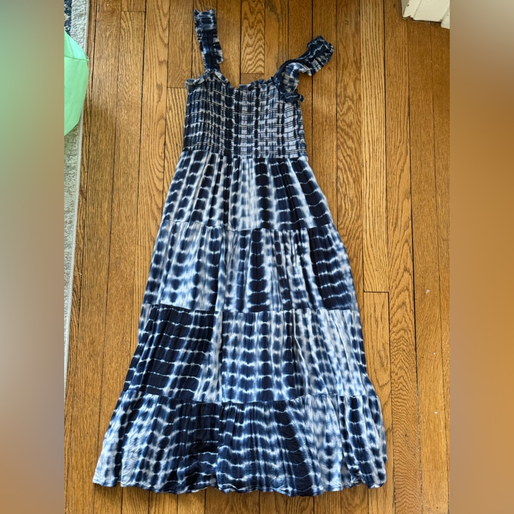 Aqua Blue and White Tie-Dye Smocked Dress - Size XS